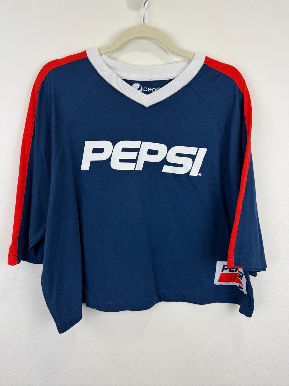Pepsi 98 Cropped Jersey Tee Y2K Colorblock Logo Top Size L